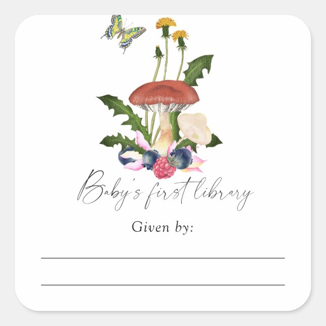 Sticker Carré Mushrooms - Livre d'or pour la baby shower, livres (Devant)