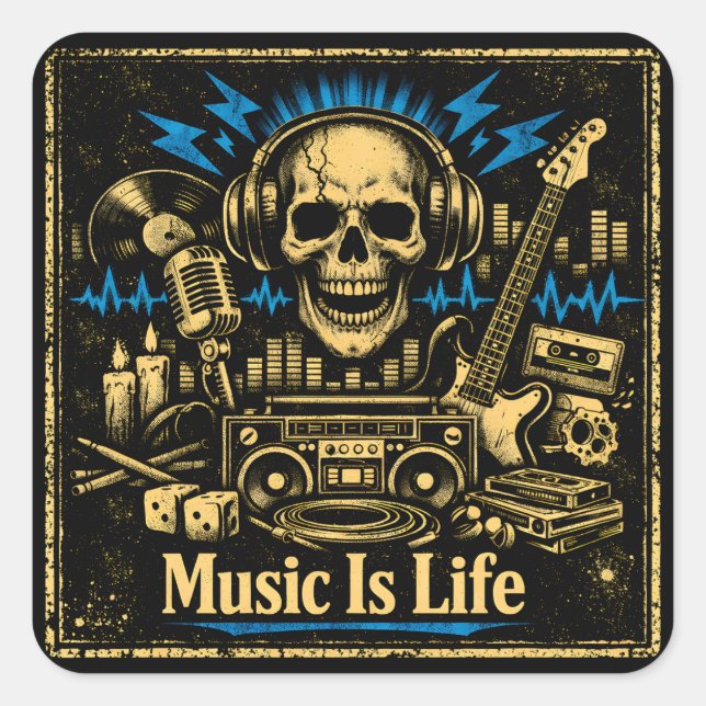 Sticker Carré Music Is Life – Sound Living Philosophy (Devant)