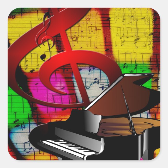 Sticker Carré Music Piano Keys Notes Enseignant Destiny Instrume (Devant)