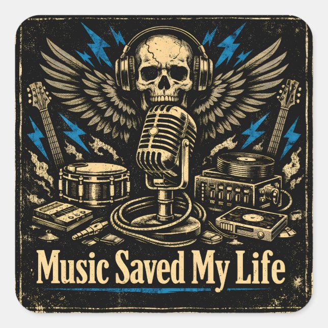 Sticker Carré Music Saved My Life – Emotional Power Music (Devant)