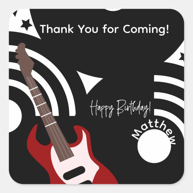 Sticker Carré Musical Rock Star Electric Guitar Birthday (Devant)