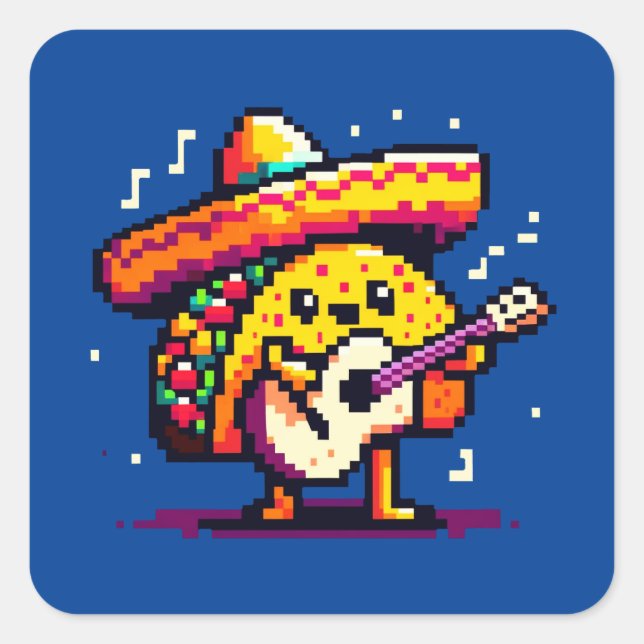 Sticker Carré Musical Taco - Drôle Pixel Art Mariachi Design (Devant)