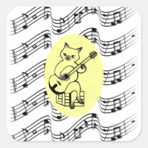 Sticker Carré Musician Funny Cat Playing