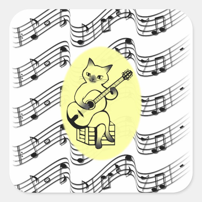 Sticker Carré Musician Funny Cat Playing (Devant)