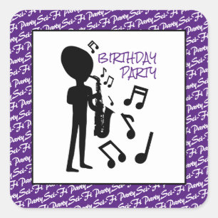 Sticker Carré Musicien Alien, Anniversaire