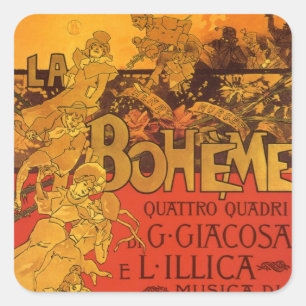 Sticker Carré Musique Art Nouveau vintage, Opéra de La Bohême, 1