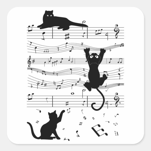 Sticker Carré Musique Chat Chats Cute Amusant Musicien Cadeau (Devant)