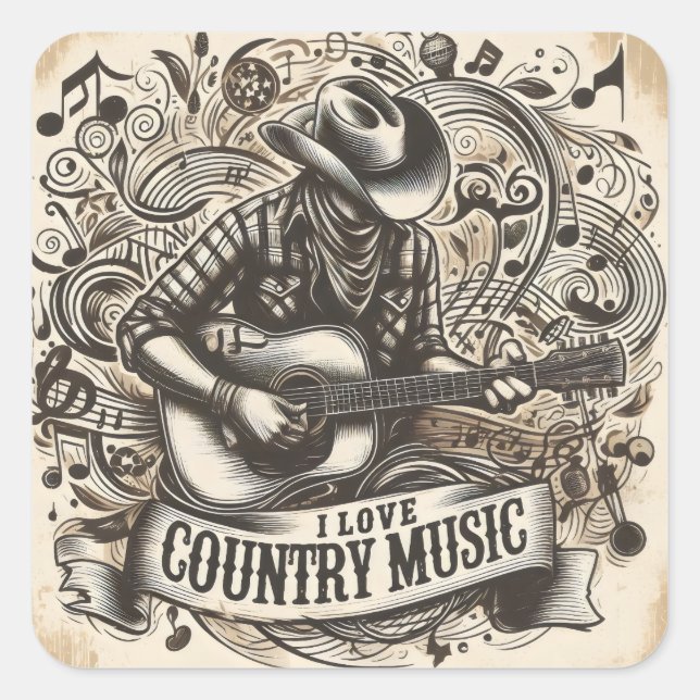 Sticker Carré Musique country. (Devant)