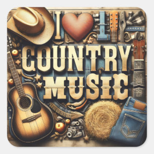 Sticker Carré Musique country.