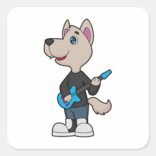 Sticker Carré Musique de guitare musicienne de chien