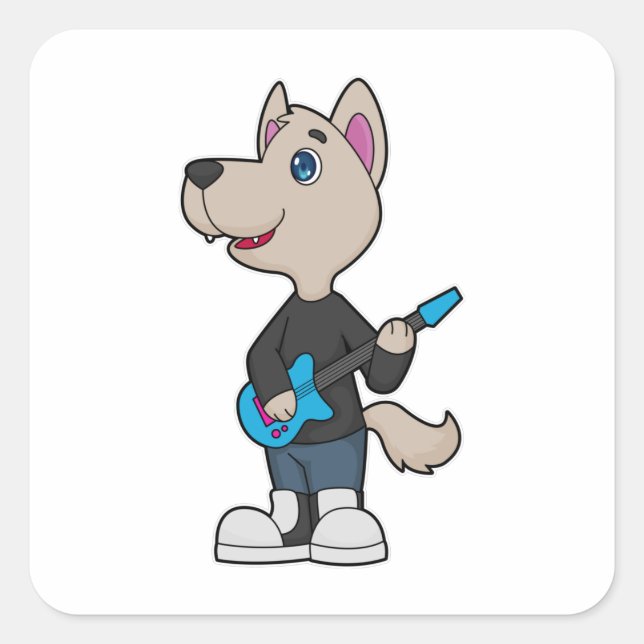 Sticker Carré Musique de guitare musicienne de chien (Devant)