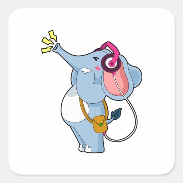 Sticker Carré Musique d'écouteur éléphant (Devant)