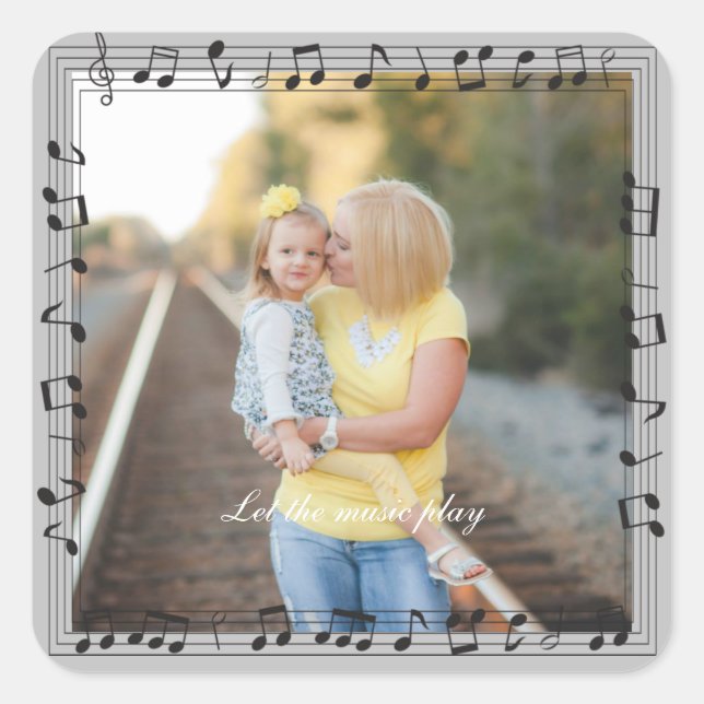 Sticker Carré Musique Notes Cadre photo personnalisé (Devant)