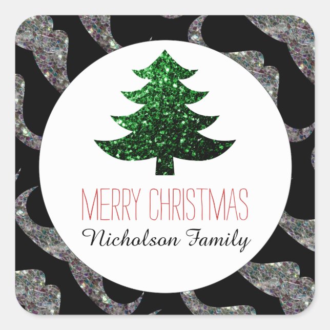 Sticker Carré Mustache Green Christmas tree scintille Drapeau (Devant)