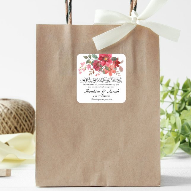 Sticker Carré Musulman de Barokallahu nikah mariage rose rouge (Créateur téléchargé)