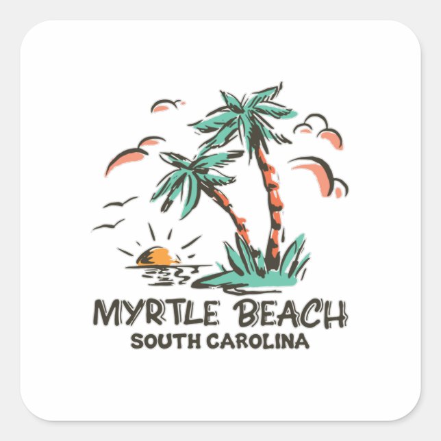 Sticker Carré Myrtle Beach - South Carolina - Sunset (Devant)