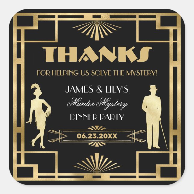 Sticker Carré Mystère policier Gatsby Art déco années 20 or (Devant)