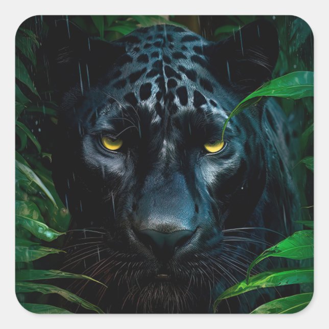Sticker Carré Mystérieux Black Panther Jungle Faune Design (Devant)