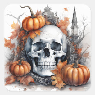 Sticker Carré Mystic Halloween Gothic Skull Art - Enchantant