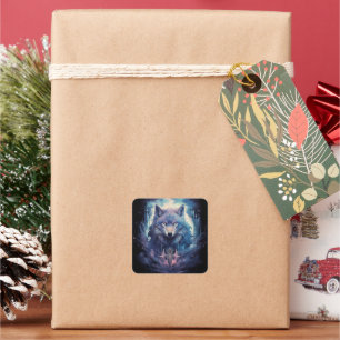 Sticker Carré Mystic Moon Wolf Guardian