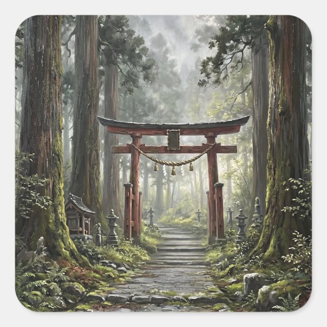 Sticker Carré Mystical forest and torii gate that symbolizes it (Devant)