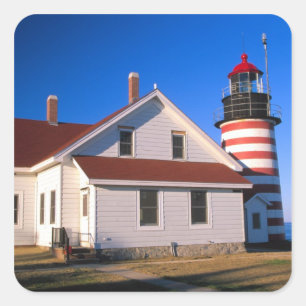 Sticker Carré NA, États-Unis, Maine. Phare de West Quoddy à pro