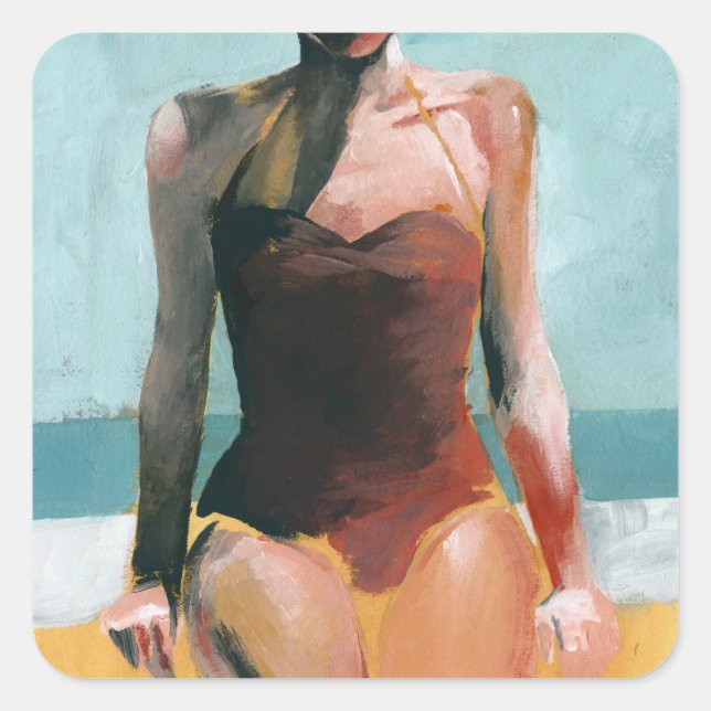 Sticker Carré Nage vintage - maillot de bain rouge (Devant)