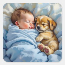 Naissance bébé garçon Napping avec chiot