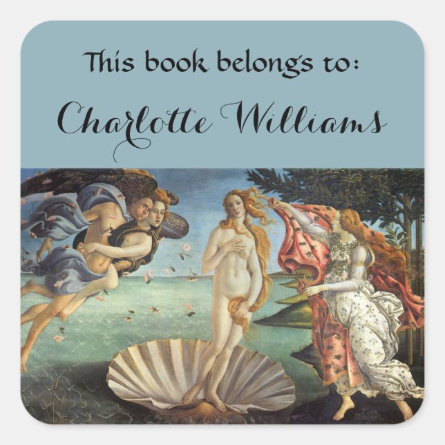Sticker Carré Naissance de Vénus par Sandro Botticelli ex-libris (Devant)