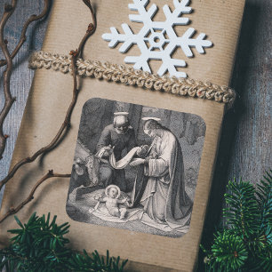 Sticker Carré Naissance du Christ Christian Noël Scène de la Nat