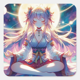 Sticker Carré Namaste Anime Girl Meditating