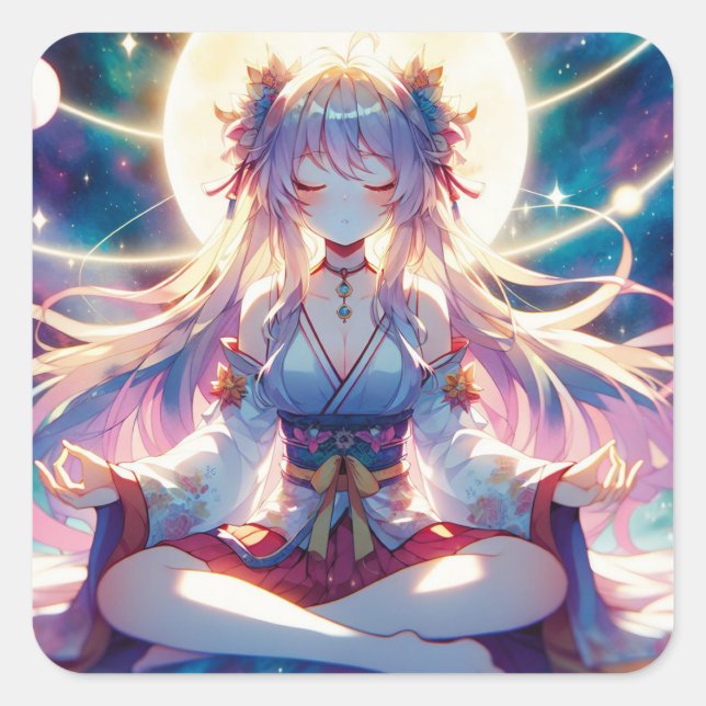 Sticker Carré Namaste Anime Girl Meditating (Devant)