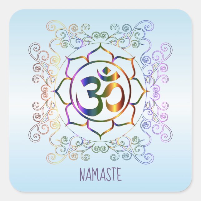 Sticker Carré Namaste Aum (Om) Lotus Prismatic Ornamental (Devant)