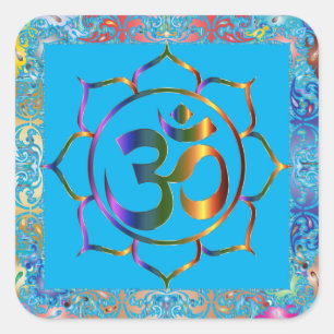 Sticker Carré Namaste Om Lotus Rainbow Vintage Personnalisé