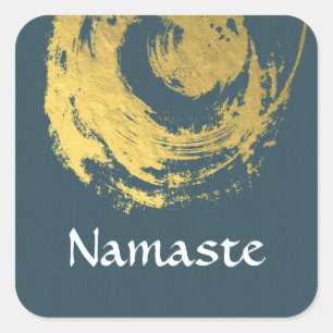 Sticker Carré Namaste Yoga Méditation Instructeur Blue Gold ZEN