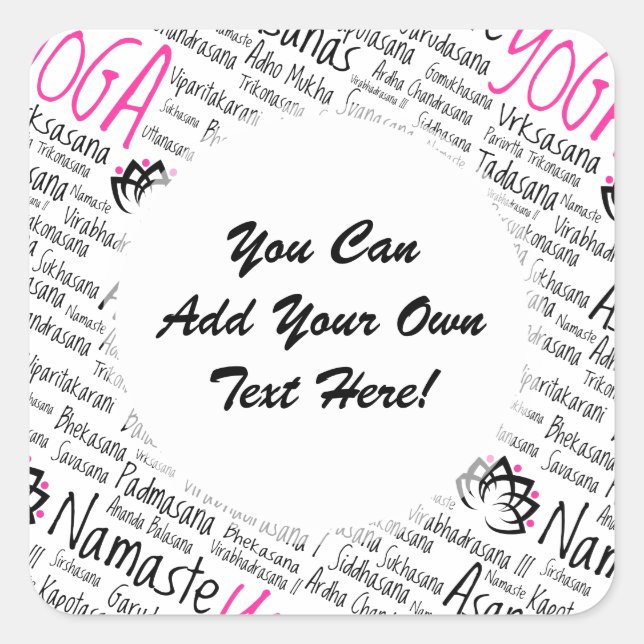 Sticker Carré Namaste Yoga Positions Asana Poses Noms Sanskrit (Devant)