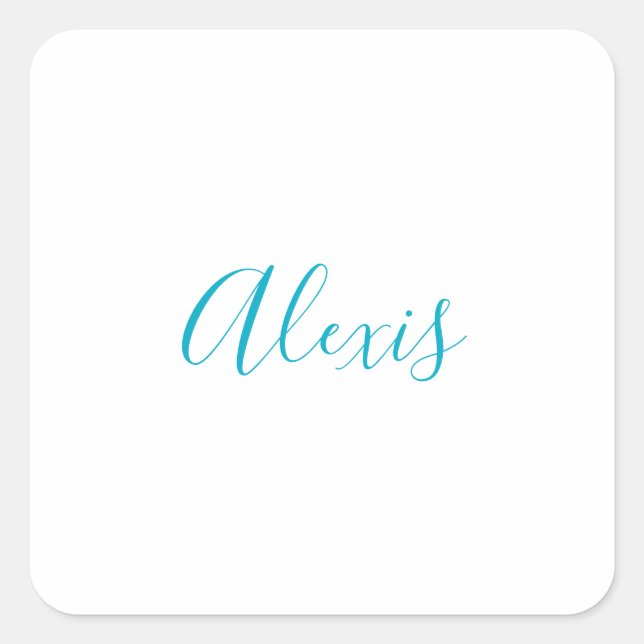 Sticker Carré Name Calligraphy Script Plain Simple White Blue (Devant)
