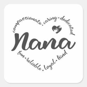 Sticker Carré Nana, grand-mère Nana avec des mots de coeur