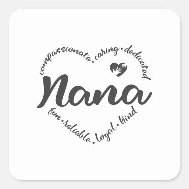Sticker Carré Nana, grand-mère Nana avec des mots de coeur (Devant)