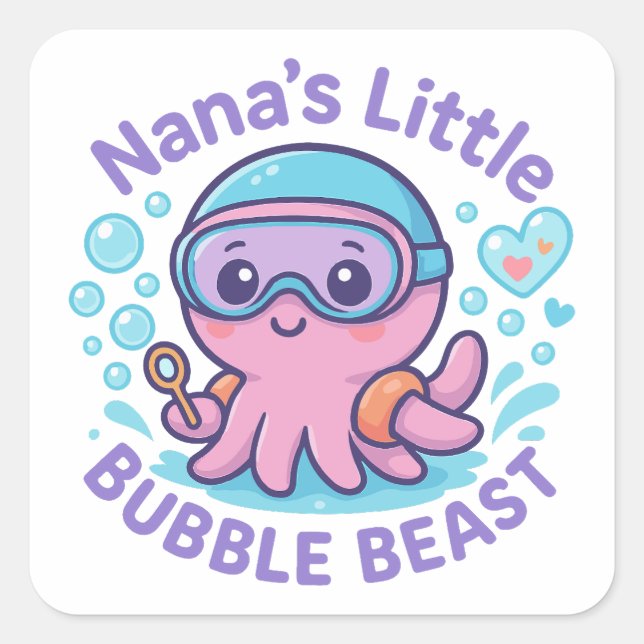 Sticker Carré Nana's Little Bubble Beast mignon Octopus (Devant)