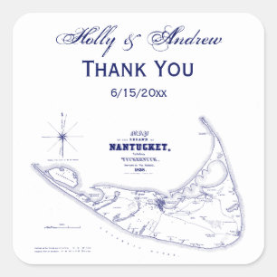 Sticker Carré Nantucket Island MA Carte Vintage Marine Blue