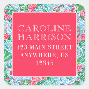 Sticker Carré Nantucket Preppy Palm Beach Imprimer Retour Adress