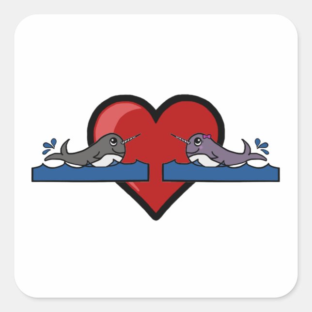 Sticker Carré Narwhal Couple (Devant)