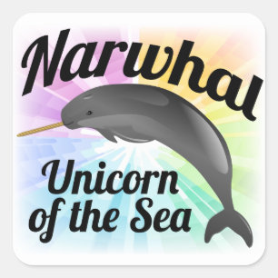 Sticker Carré Narwhal Unicorn de la mer, joli arc-en-ciel