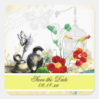 Sticker Carré Nasturtiums d'oiseaux et d'oranges Enregistrer les