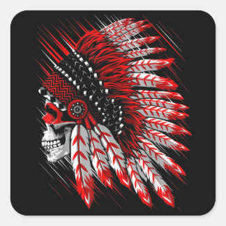 Sticker Carré Native American Indian Chief Skull Motorcycle Head