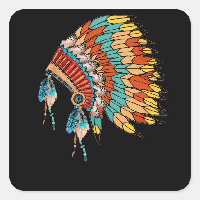 Sticker Carré Native American Indian Headdress Costume Jewelry (Devant)