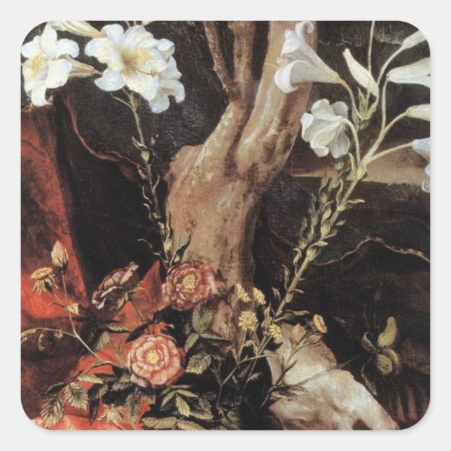 STICKER CARRÉ NATIVITÉ AVEC DES LILLES BLANCHES - MAGIE DE NOËL (Devant)