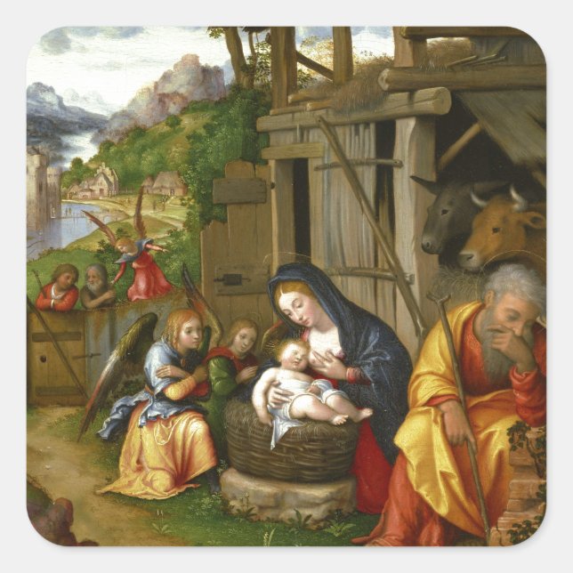 Sticker Carré Nativité et enfants anges c1515 (Devant)