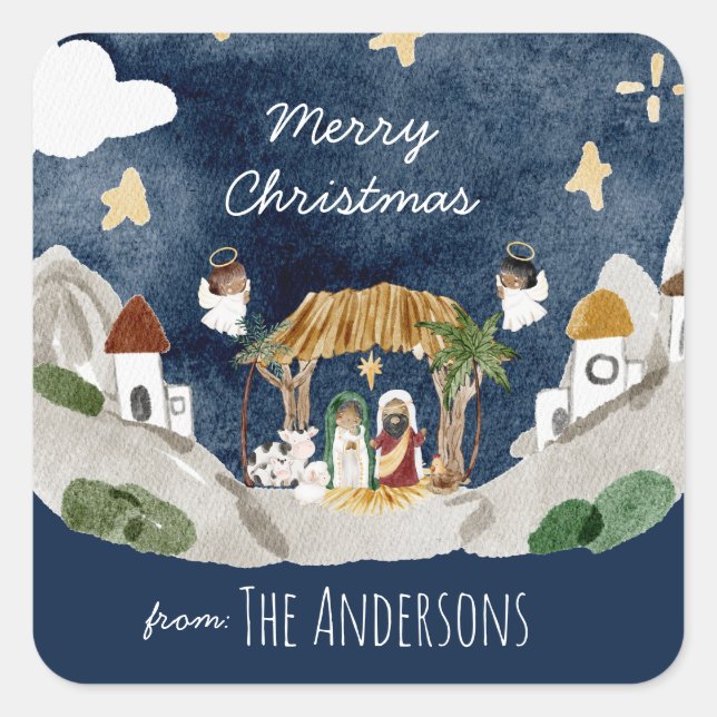 Sticker Carré Nativité noire africaine Noël (Devant)